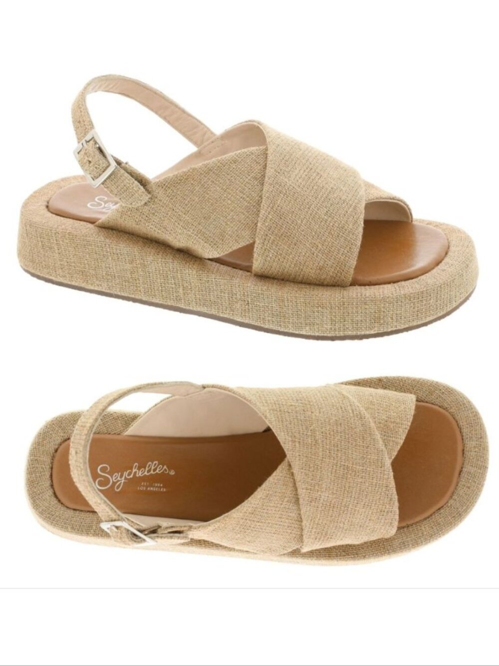Seychelles Just for Fun Platform SANDALS Size 7.5 Natural Linen Leather NEW